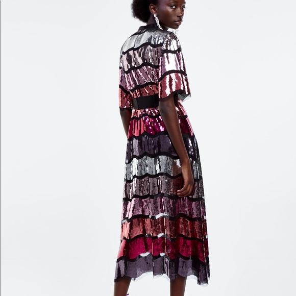 Zara sequin dress XS Aline midi limited ed - Picture 5 of 6
